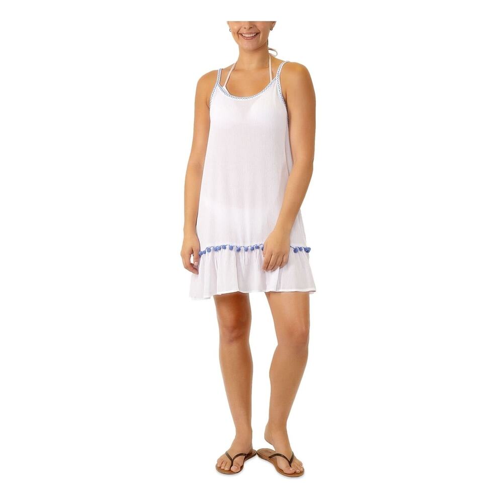 Miken Adjustable Ruffled Scoop Neck Cover Up White Size XS 1355